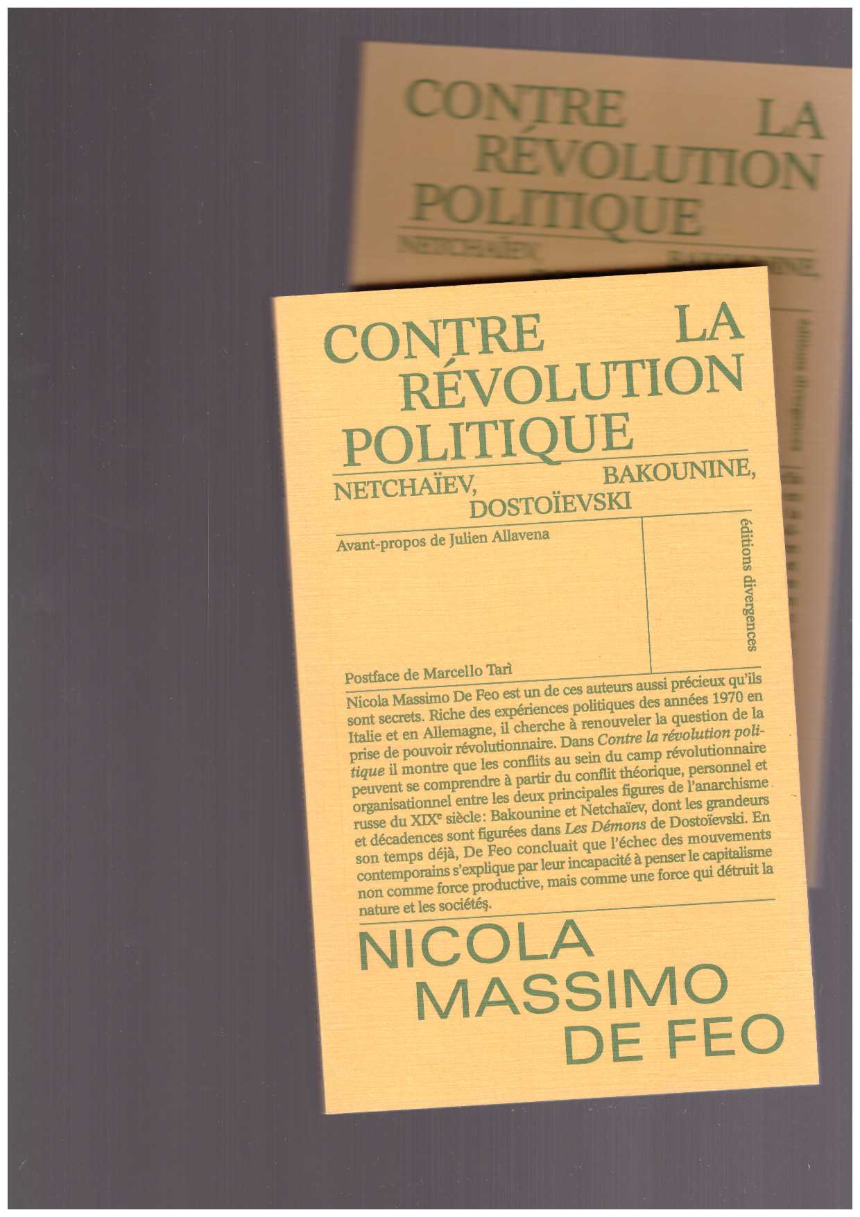  DE FEO, Massimo - Contre la révolution politique