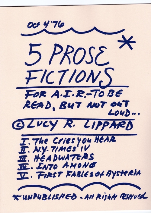 LIPPARD, Lucy R. - 5 Prose Fictions (New Documents)