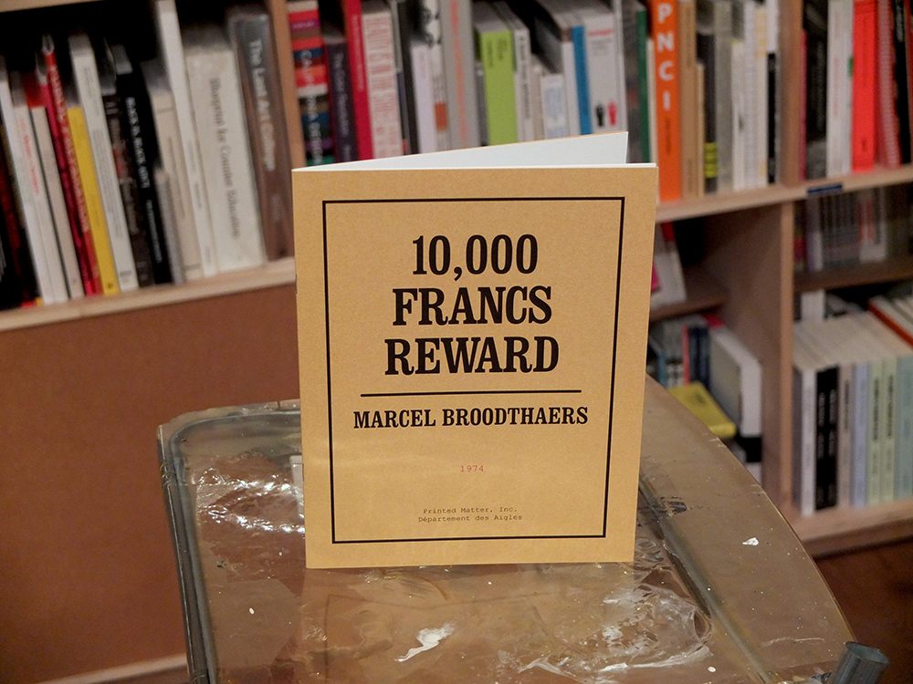 BROODTHAERS, Marcel - 10,000 Francs Reward