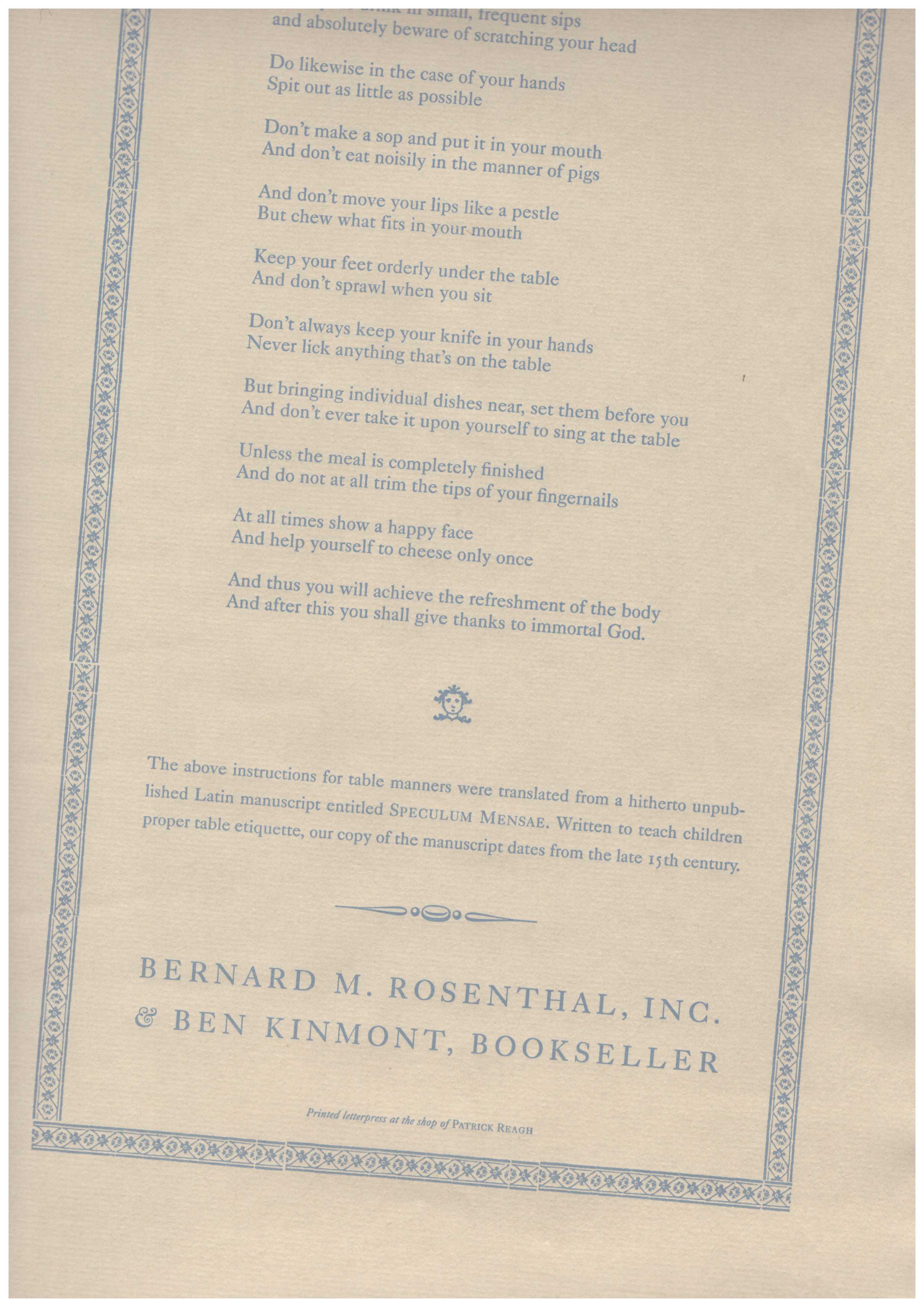 KINMONT, Ben - Speculum Mensae (Broadside)