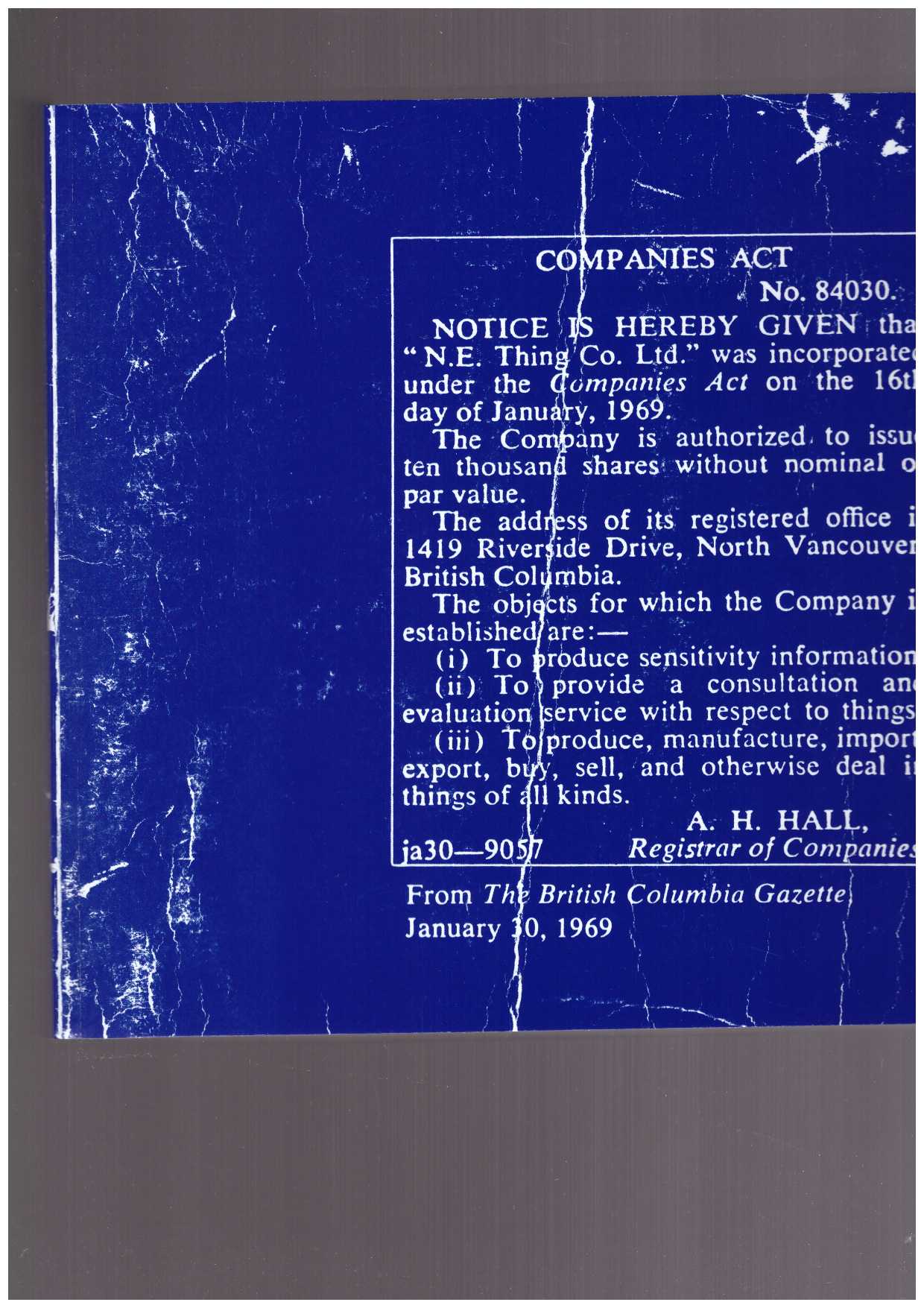 AMMANN, Jean-Christophe - N.E. Thing Co.: Companies Act (Volume 1)
