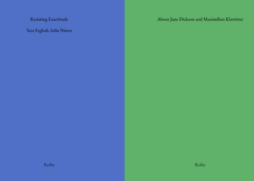 booklaunch : Resisting Exactitude + About Jane Dickson and Maximilian Klawitter